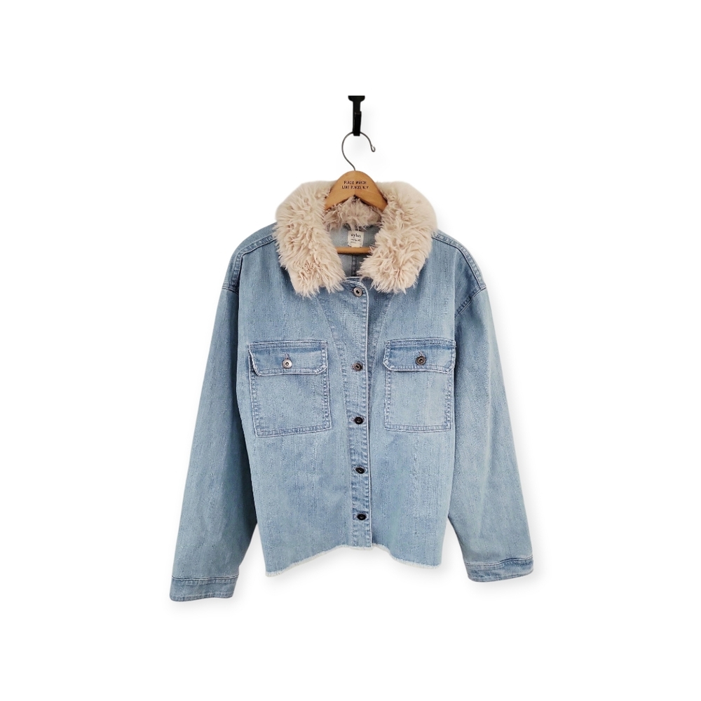 Women's Dylan Denim Trucker Sherpa Faux Fur Collar Jacket XL / NWOT - Picture 4 of 9